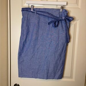 Women’s Ann Taylor Cotton/Linen Chambray Paperbag Midi Skirt 14 NWT